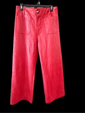 Maeve Anthropologie The Colette Faux Leather Pants Red Size 10